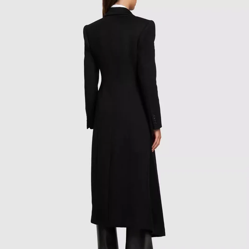 Damen Maxilanger Asymmetrischer Doppelreihiger Blazer‑Mantel mit betonter Schulter Nord Taschen