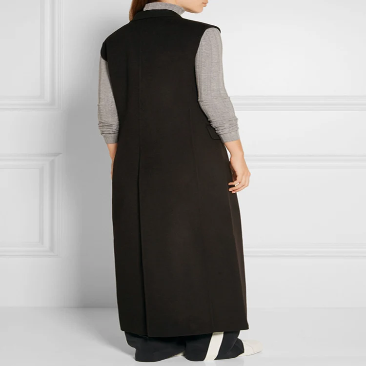Damen Maxilange Ärmellose Tailoring-Weste aus Wollmix mit Pattentaschen Nord Taschen