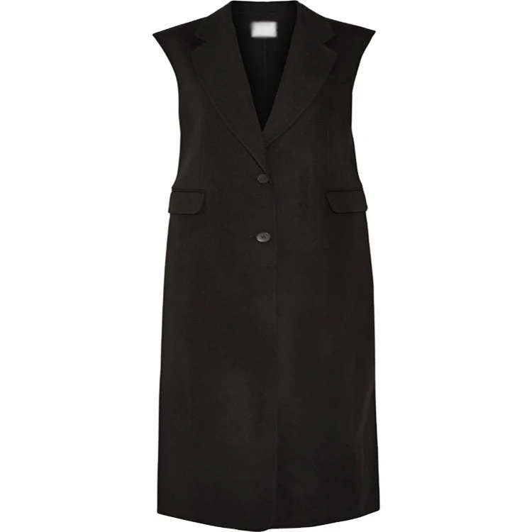 Damen Maxilange Ärmellose Tailoring-Weste aus Wollmix mit Pattentaschen Nord Taschen
