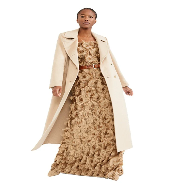 Damen Maxikleid mit dreidimensionaler Rosettenstruktur und feinem Ledergürtel Nord Taschen