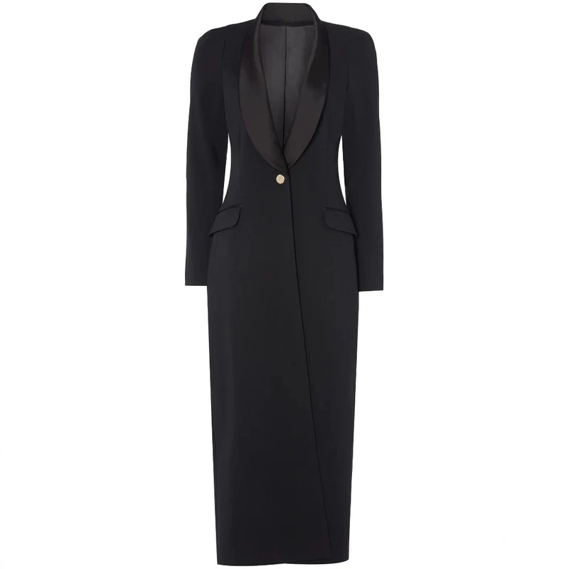 Damen Maxikleid im Smoking‑Blazer‑Stil mit Schalkragen und Ein‑Knopf‑Verschluss Nord Taschen