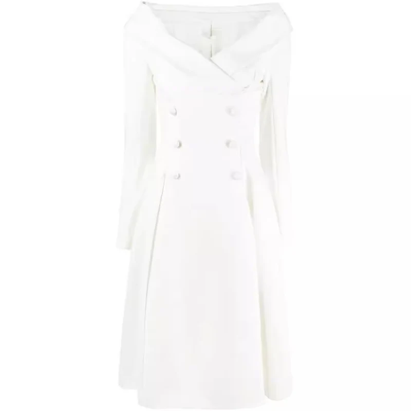 Damen Maxikleid im Mantel‑Look mit Carmenkragen und Doppelreihe Nord Taschen