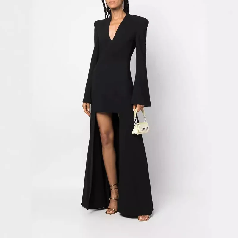 Damen Maxikleid im Blazerstil mit markanten Schulterpolstern, taillierter Silhouette und hohem Beinschlitz Nord Taschen