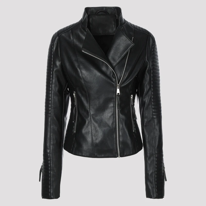 Damen Schmal geschnittene Bikerjacke mit gesteppter Ärmel- und Schulterpartie Nord Taschen