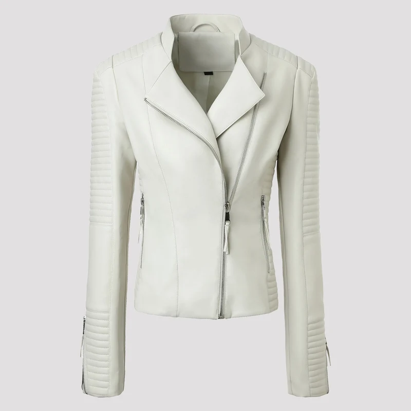 Damen Schmal geschnittene Bikerjacke mit gesteppter Ärmel- und Schulterpartie Nord Taschen