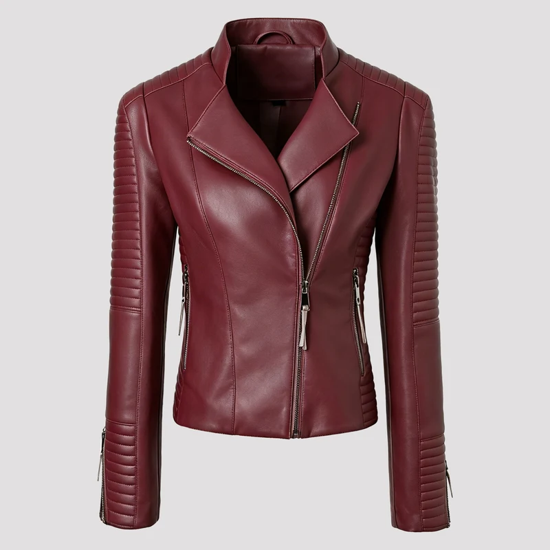 Damen Schmal geschnittene Bikerjacke mit gesteppter Ärmel- und Schulterpartie Nord Taschen