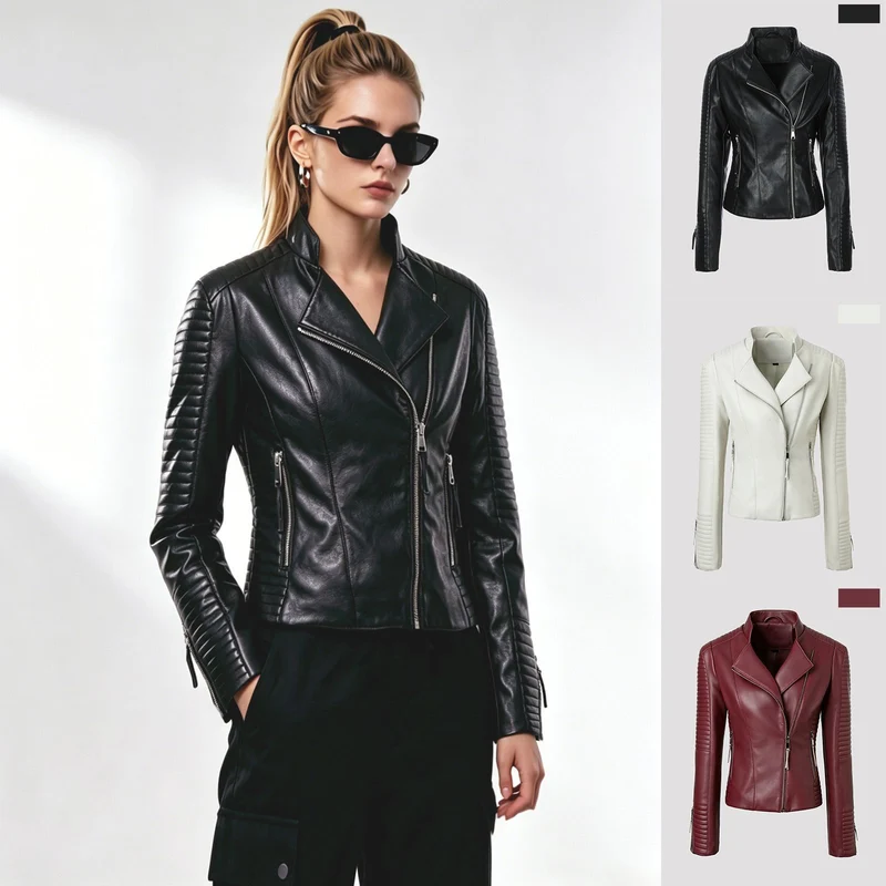 Damen Schmal geschnittene Bikerjacke mit gesteppter Ärmel- und Schulterpartie Nord Taschen