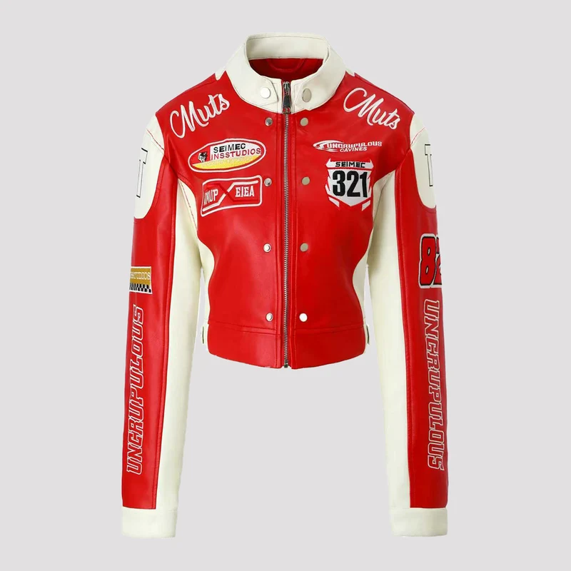 Damen Racer-Bikerjacke im Retro-Motorsport-Look Nord Taschen