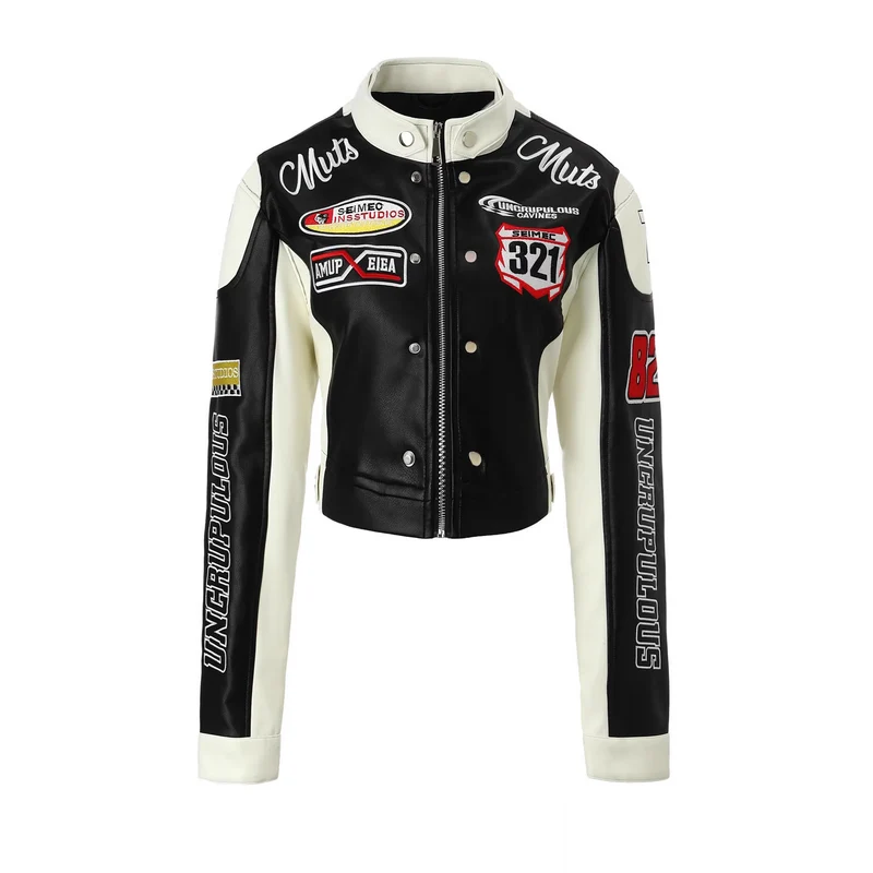 Damen Racer-Bikerjacke im Retro-Motorsport-Look Nord Taschen