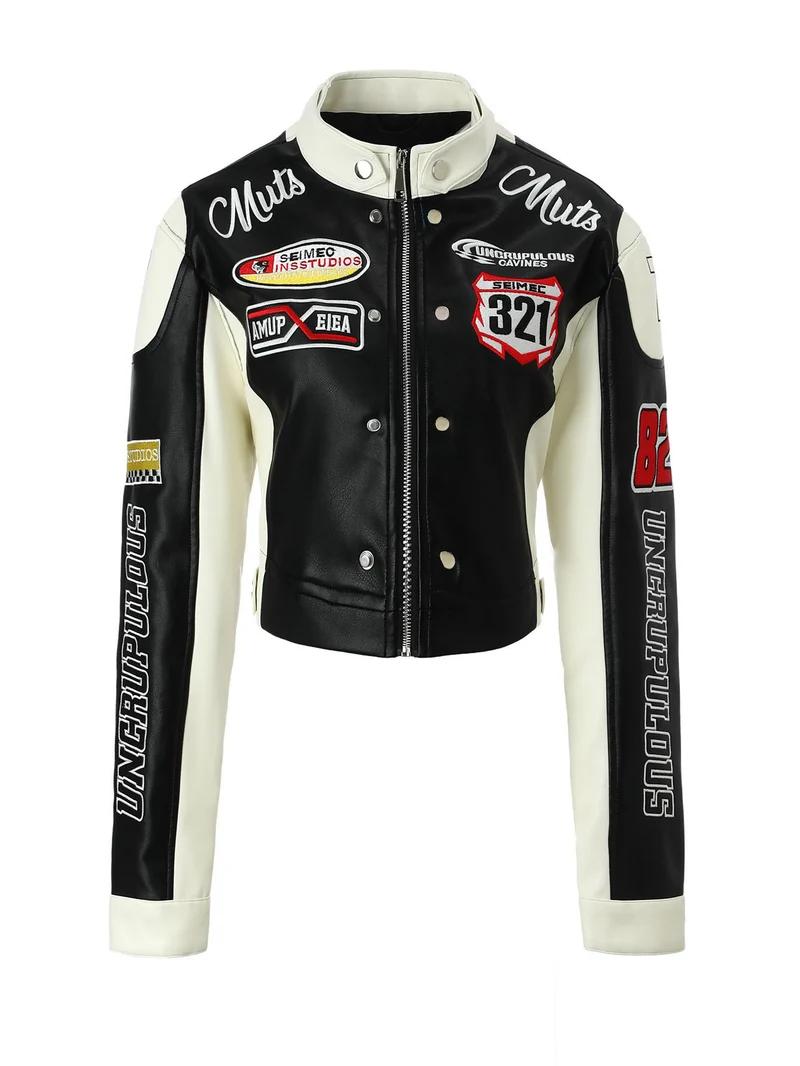 Damen Racer-Bikerjacke im Retro-Motorsport-Look Nord Taschen
