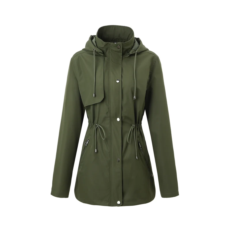 Damen Leichter Regenparka mit Kapuze und Taillenzug Nord Taschen