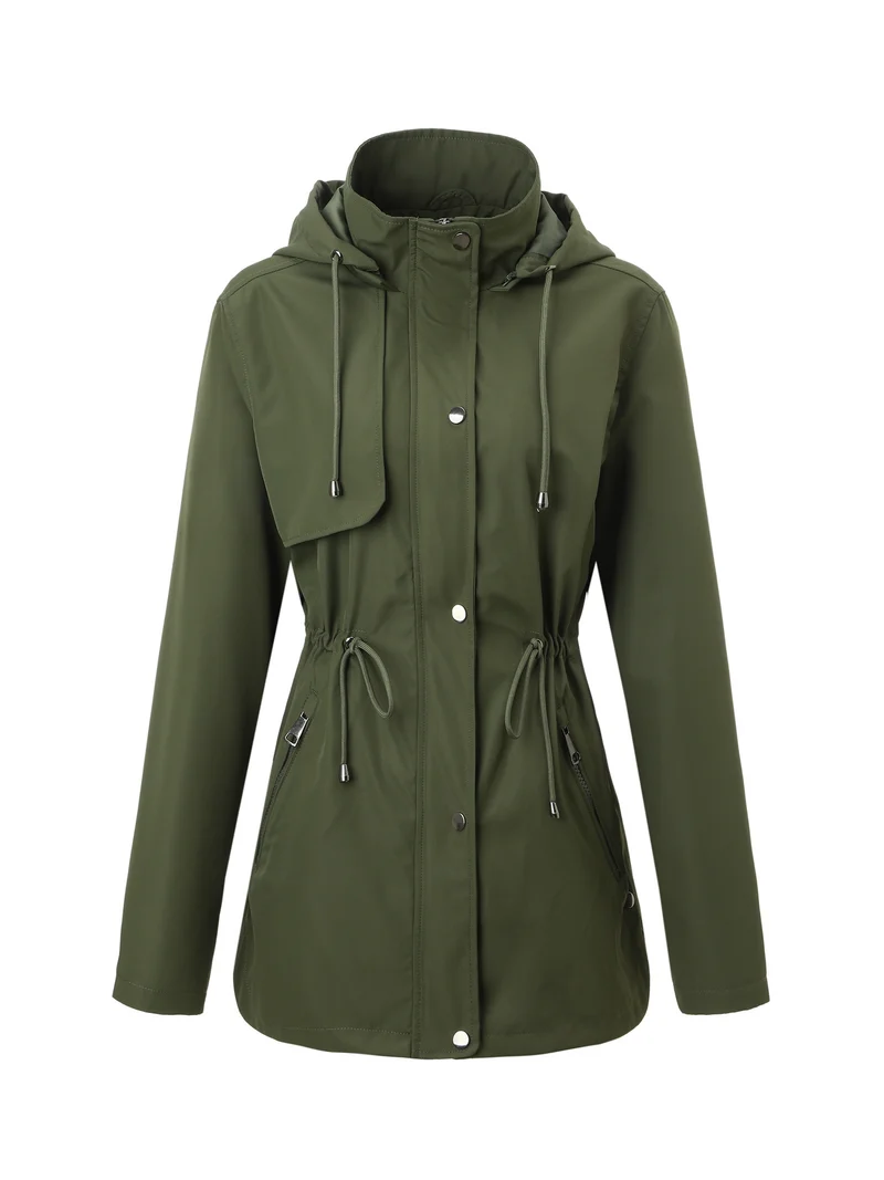 Damen Leichter Regenparka mit Kapuze und Taillenzug Nord Taschen