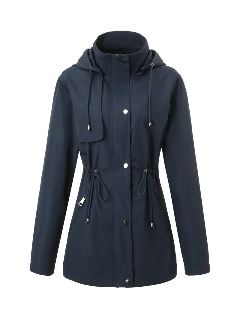 Damen Leichter Regenparka mit Kapuze und Taillenzug Nord Taschen