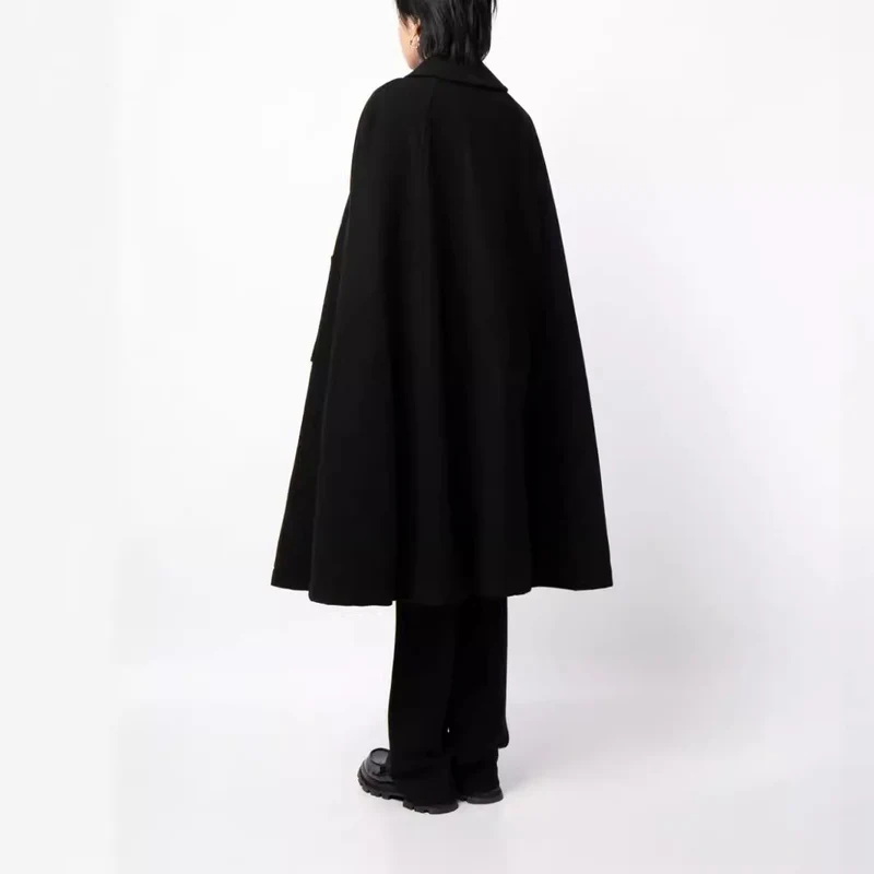 Herren zweireihiger Cape-Mantel aus Wollmix mit Umhangschnitt Nord Taschen
