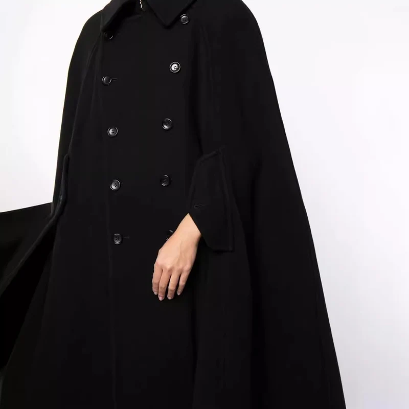 Herren zweireihiger Cape-Mantel aus Wollmix mit Umhangschnitt Nord Taschen
