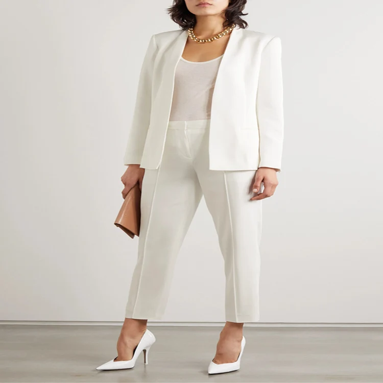 Damen Zweiteiliges Tailoring-Set aus Stretchkrepp mit offenem Longblazer und verkürzter Zigarettenhose Nord Taschen