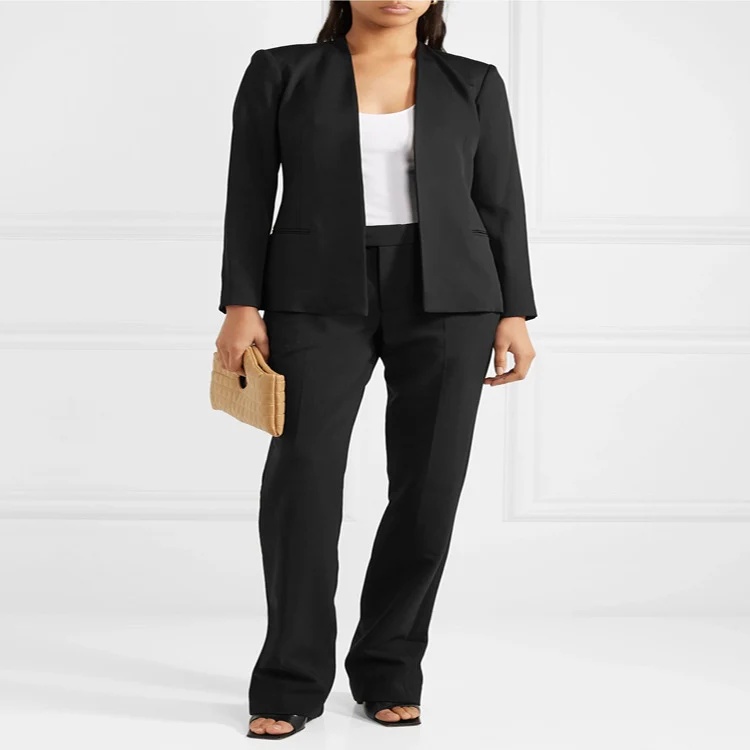 Damen Zweiteiliges Tailoring-Set aus Stretchkrepp mit offenem Longblazer und verkürzter Zigarettenhose Nord Taschen