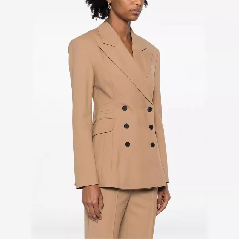 Damen Zweiteiliges tailliertes Doppelreihiges Blazer‑Hosenanzug mit ausgestellter Palazzohose Nord Taschen