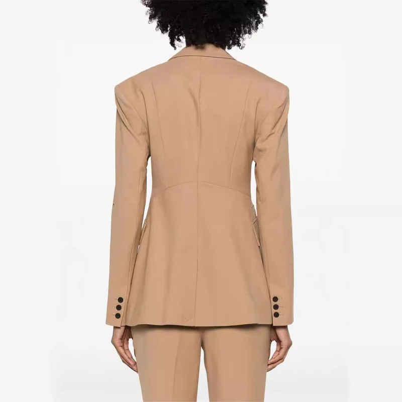 Damen Zweiteiliges tailliertes Doppelreihiges Blazer‑Hosenanzug mit ausgestellter Palazzohose Nord Taschen