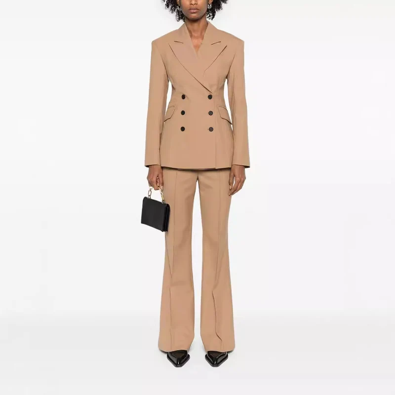 Damen Hochtaillierte ausgestellte Wollmix‑Tailoring‑Hose mit Bügelfalte Nord Taschen