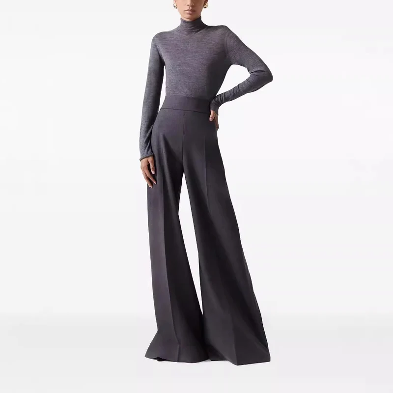 Damen High‑Waist ultraweite Palazzo‑Hose mit Bügelfalte und Bodensaum Nord Taschen
