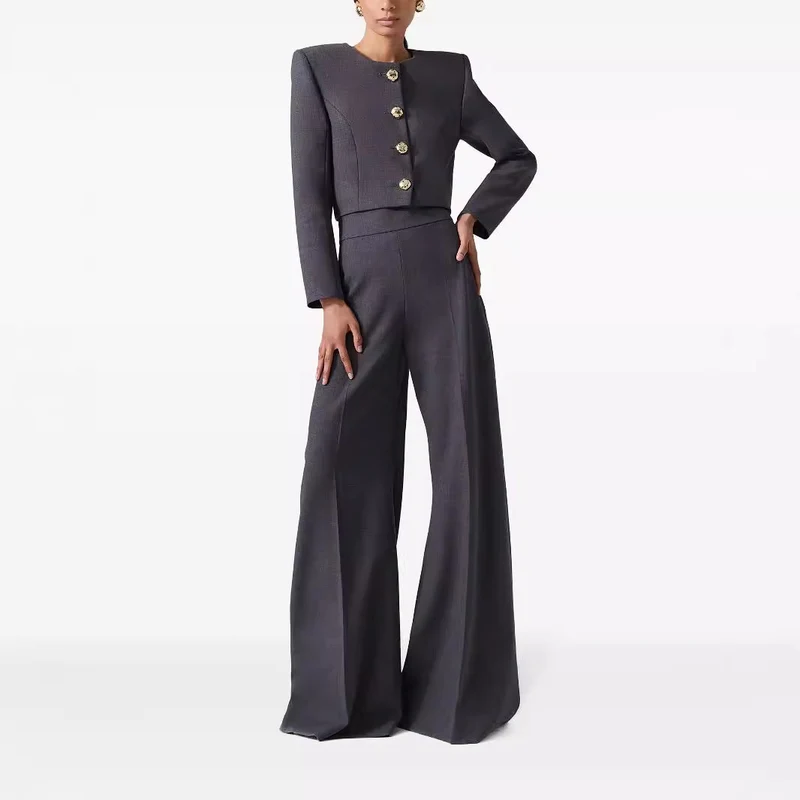 Damen High‑Waist ultraweite Palazzo‑Hose mit Bügelfalte und Bodensaum Nord Taschen