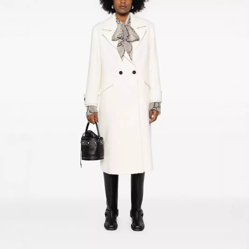 Damen Gerade geschnittener Midi-Wollmantel mit Oversize-Revers und verdeckter Knopfleiste Nord Taschen