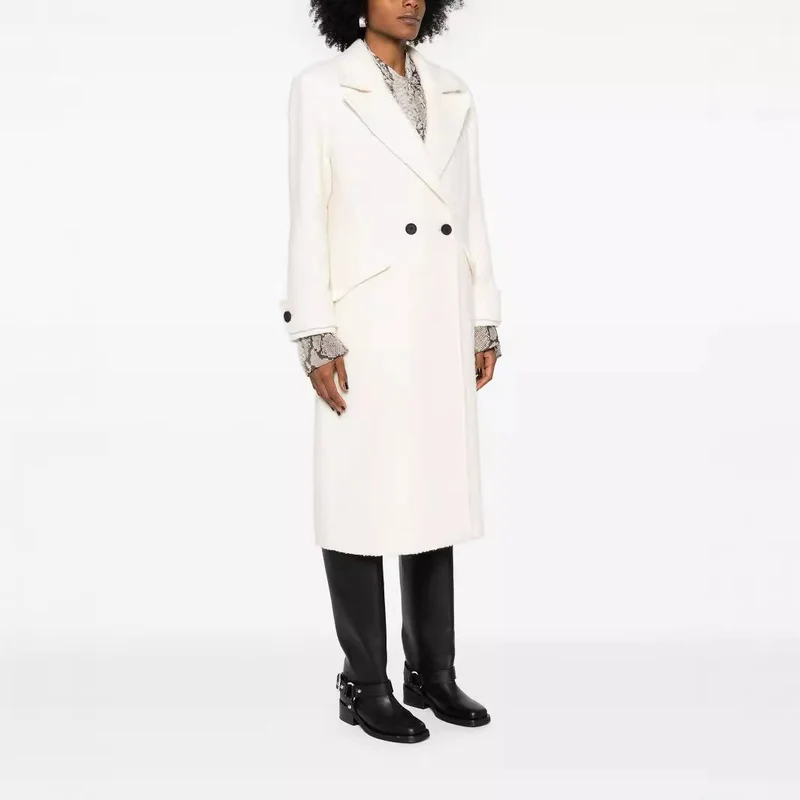 Damen Gerade geschnittener Midi-Wollmantel mit Oversize-Revers und verdeckter Knopfleiste Nord Taschen