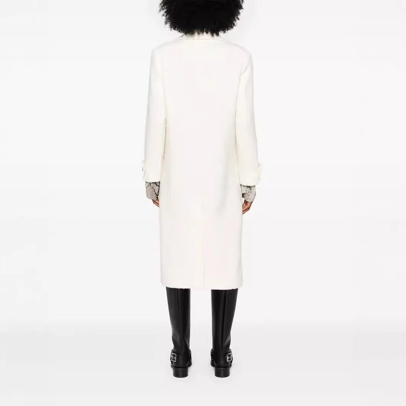 Damen Gerade geschnittener Midi-Wollmantel mit Oversize-Revers und verdeckter Knopfleiste Nord Taschen