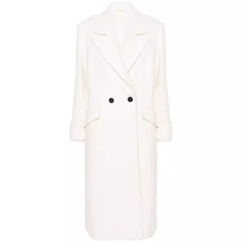 Damen Gerade geschnittener Midi-Wollmantel mit Oversize-Revers und verdeckter Knopfleiste Nord Taschen