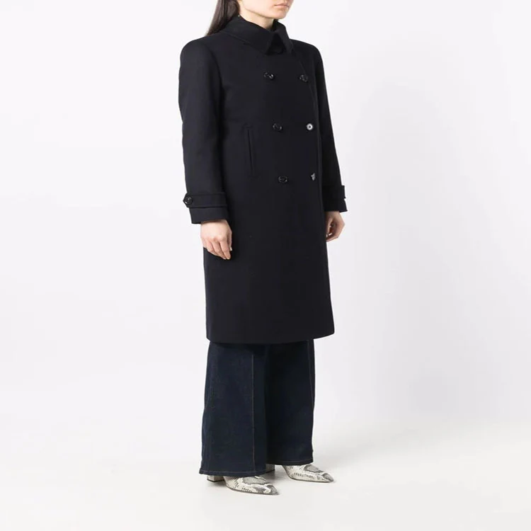 Damen Figurnaher Zweireihiger Wollmix-Longcoat mit fallendem Revers Nord Taschen