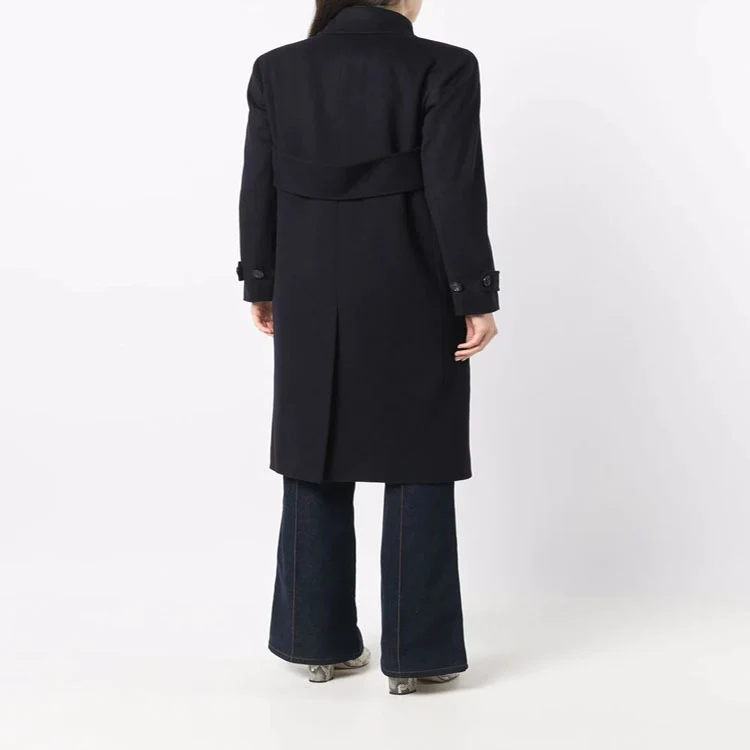 Damen Figurnaher Zweireihiger Wollmix-Longcoat mit fallendem Revers Nord Taschen