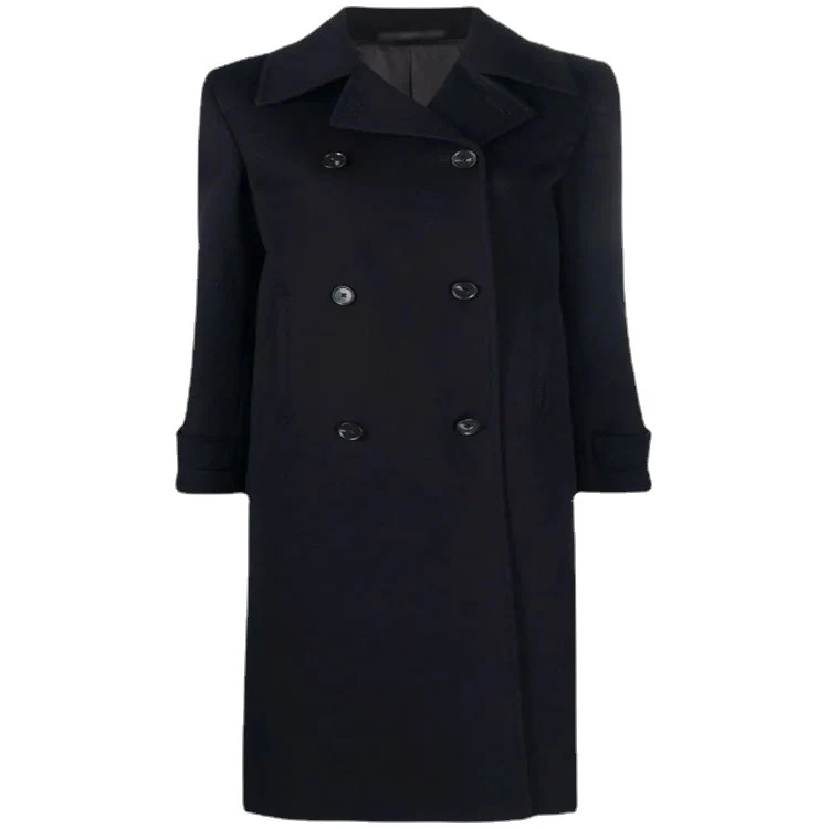 Damen Figurnaher Zweireihiger Wollmix-Longcoat mit fallendem Revers Nord Taschen
