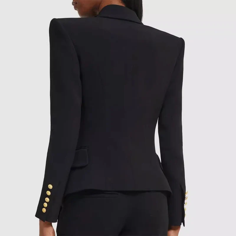 Damen Figurnaher Smokingblazer im Tailoring mit betonter Schulter und goldener Zierknopfleiste Nord Taschen