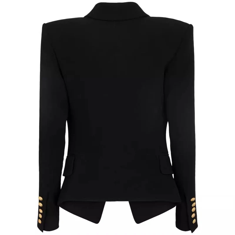 Damen Figurnaher Smokingblazer im Tailoring mit betonter Schulter und goldener Zierknopfleiste Nord Taschen
