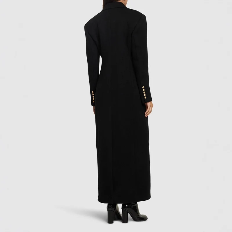 Damen Maxi-Mantelkleid mit markanter Schulterpartie und goldenen Zierknöpfen Nord Taschen