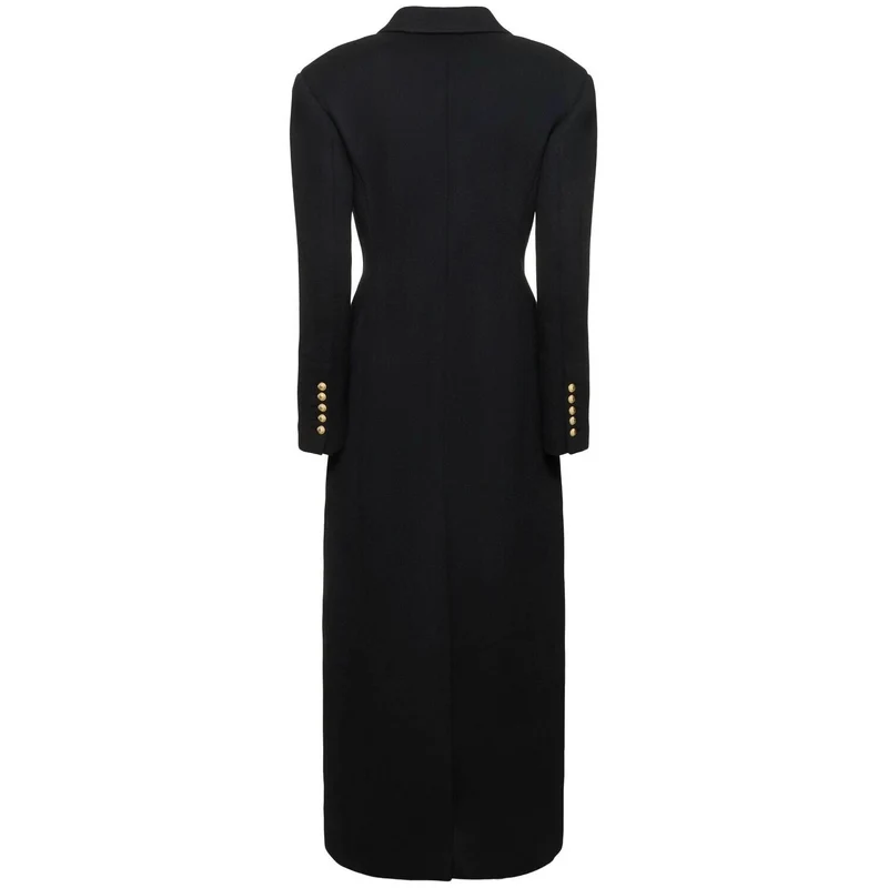 Damen Maxi-Mantelkleid mit markanter Schulterpartie und goldenen Zierknöpfen Nord Taschen