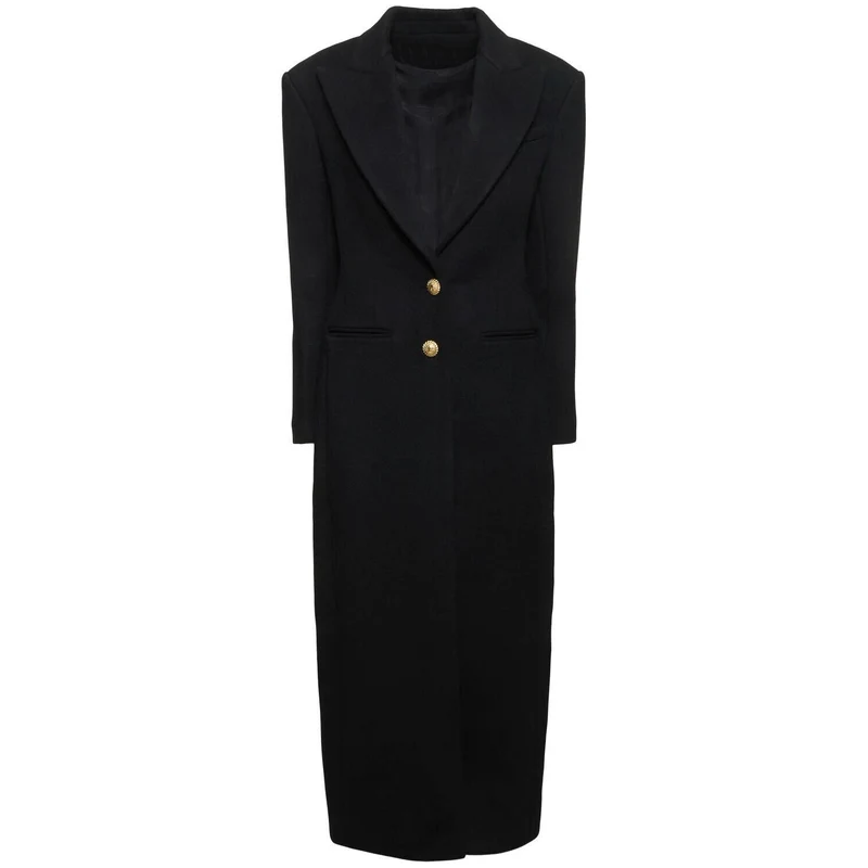 Damen Maxi-Mantelkleid mit markanter Schulterpartie und goldenen Zierknöpfen Nord Taschen