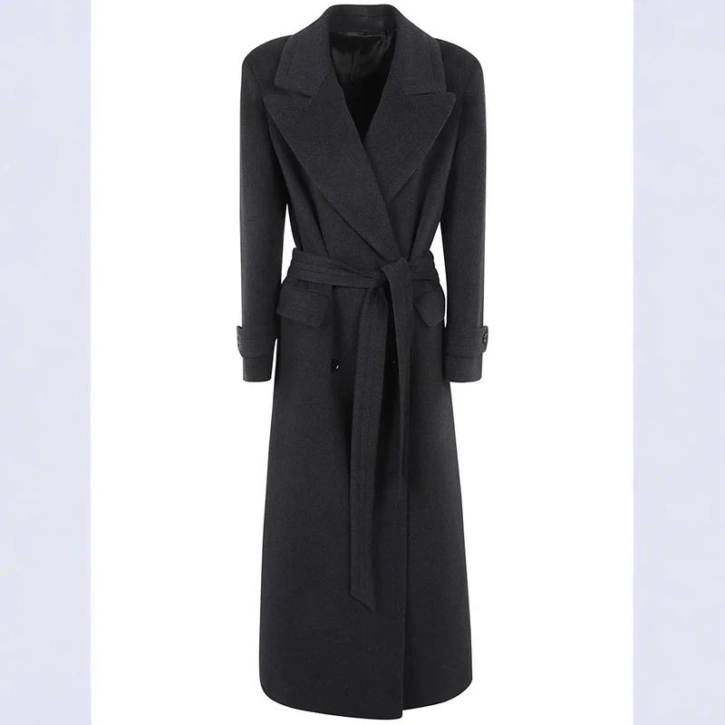 Damen Maxi-Mantel mit doppelreihiger Knopfleiste, weitem Revers und Pattentaschen Nord Taschen