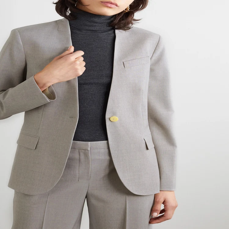 Damen Maßgeschneiderter Hosenanzug mit weitem Bein und einreihigem Blazer Nord Taschen
