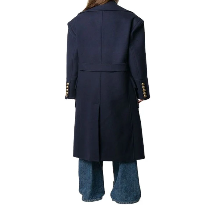 Damen Marineinspirierter Zweireiher-Longcoat aus Wollmix mit Oversize-Revers Nord Taschen