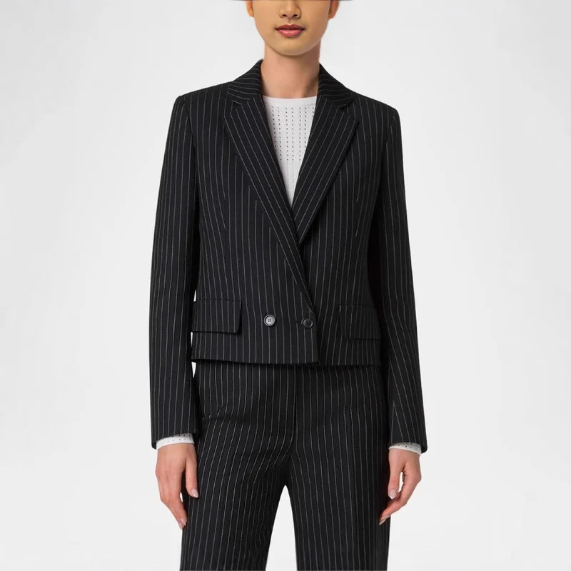 Damen Zweiteiliges Nadelstreifen‑Hosenanzug mit tailliertem Kurzblazer und weitem Palazzohosenbein Nord Taschen