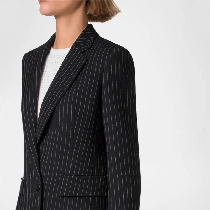Damen Zweiteiliges Nadelstreifen‑Hosenanzug mit tailliertem Kurzblazer und weitem Palazzohosenbein Nord Taschen