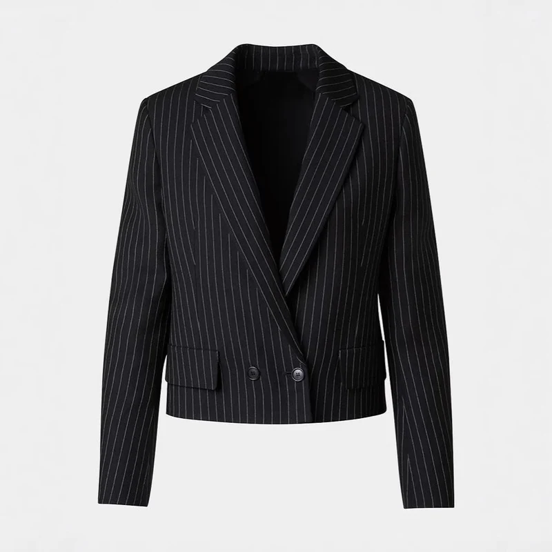 Damen Zweiteiliges Nadelstreifen‑Hosenanzug mit tailliertem Kurzblazer und weitem Palazzohosenbein Nord Taschen