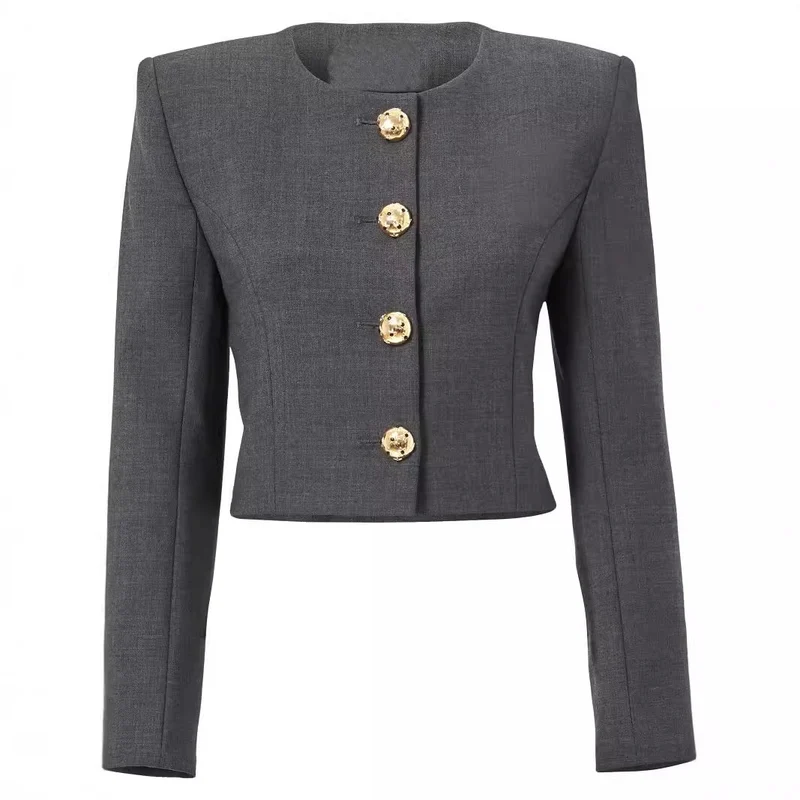 Damen Zweiteiliger Tailoring-Anzug Kurzblazer mit markanter Schulter und hochtaillierter Palazzohose Nord Taschen