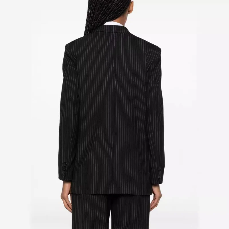 Damen Zweiteiliger Nadelstreifen-Anzug mit oversized Doppelreiher und weiten Bundfaltenhosen Nord Taschen