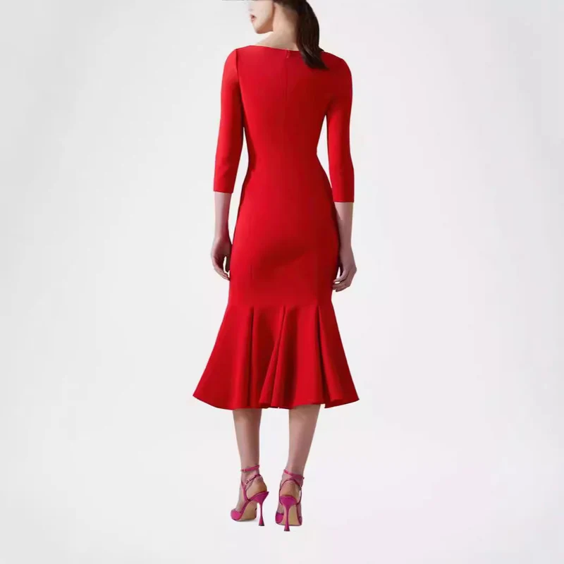 Damen Figurbetontes Midikleid mit quadratischem Ausschnitt und Meerjungfrauen-Saum Nord Taschen