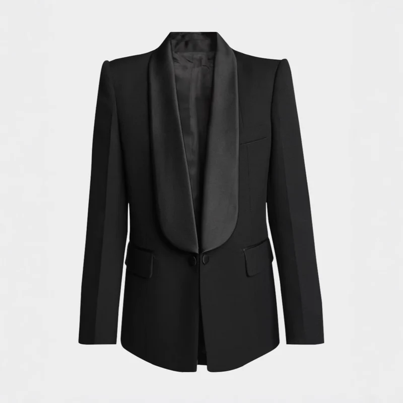 Damen Elegantes Smokingset mit Satin-Schalkragen und weitem Palazzohosen-Schnitt Nord Taschen