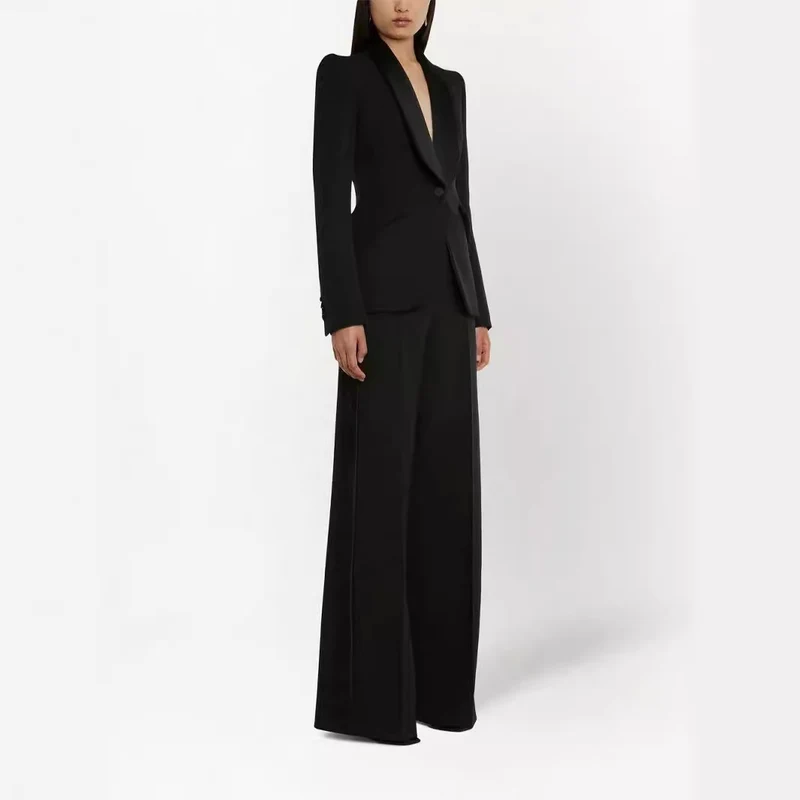 Damen Elegantes Smokingset im Tailoring mit tailliertem Einreihblazer und weiter Palazzohose Nord Taschen