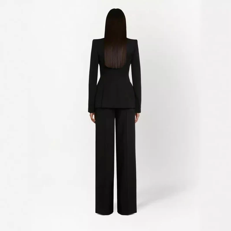 Damen Elegantes Smokingset im Tailoring mit tailliertem Einreihblazer und weiter Palazzohose Nord Taschen